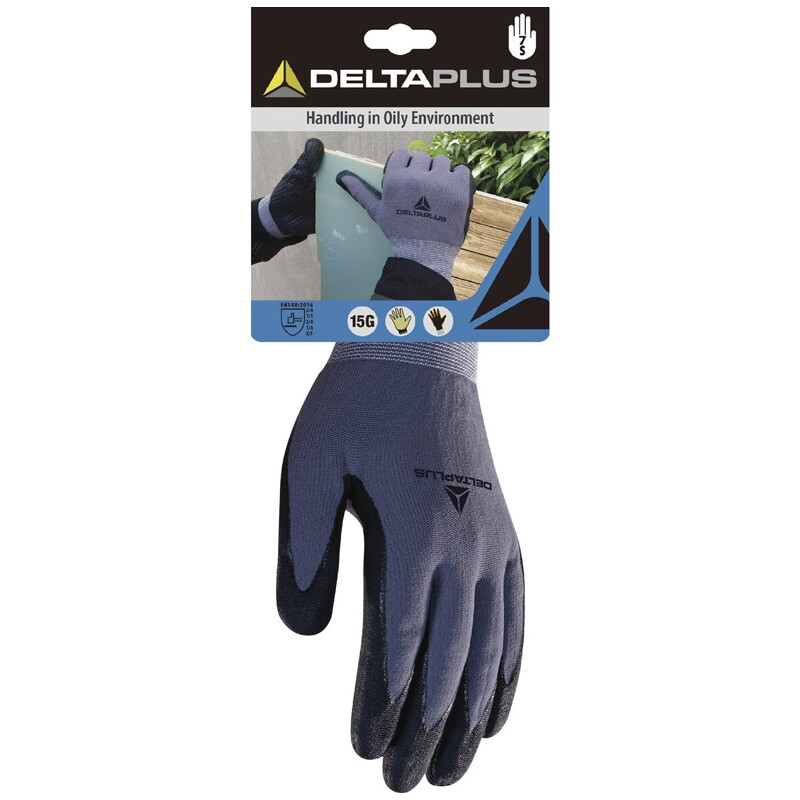 Pracovné rukavice DPVE727 máčané v nitrile s PVC terčíkmi
