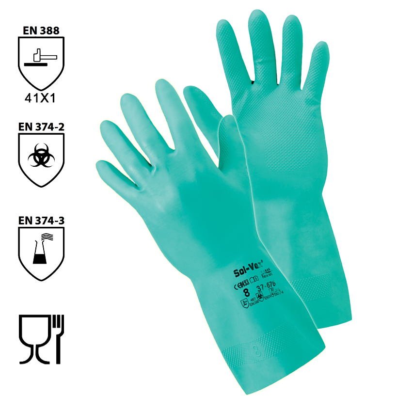 Chemické rukavice SOL-VEX 37-676 (Ansell) nitrilové (CR*)