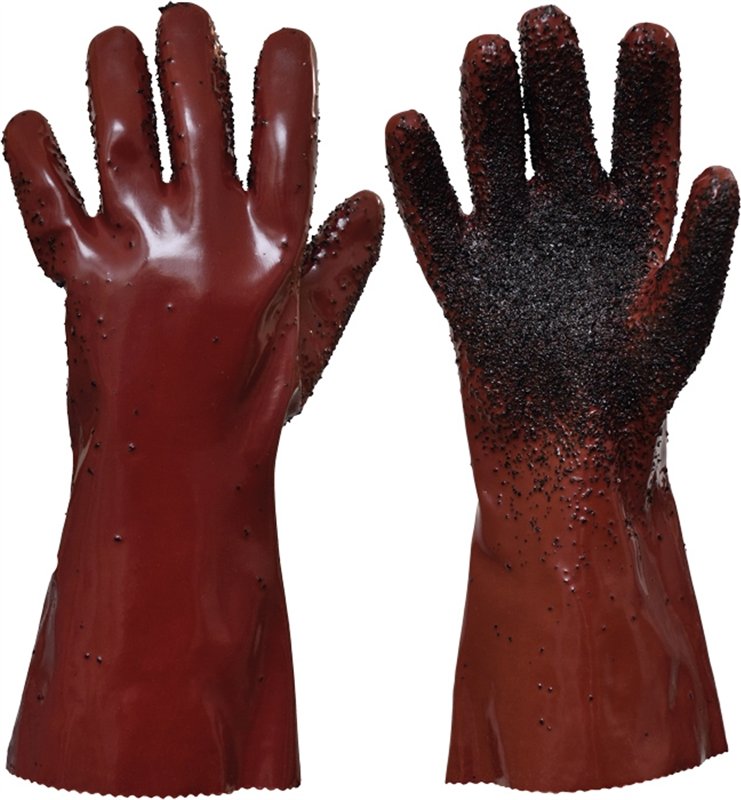 Chemické rukavice UNIVERSAL ROUGHENED 30cm PVC buničina 