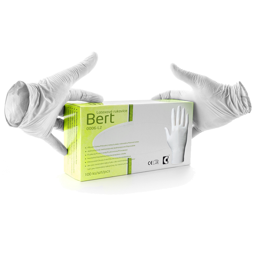 Jednorazové rukavice BERT latexové pudrované