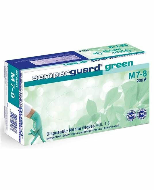 Rukavice SEMPERGUARD GREEN jednorazové nitrilové nepudr. zelené č.7/S (200 ks) Rukavice SEMPERGUARD GREEN jednorazové nitrilové nepudr. zelené č.7/S (200 ks)