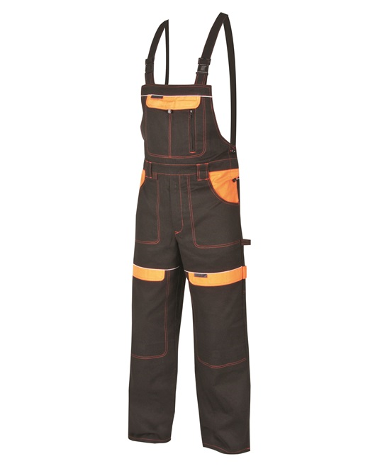 Nohavice COOL TREND s náprsenkou čierno-oranžové 308 č.46