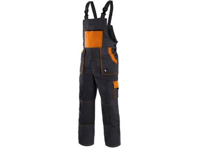 Nohavice CXS LUXY ROBIN s náprsenkou čierno-oranžové č.48
