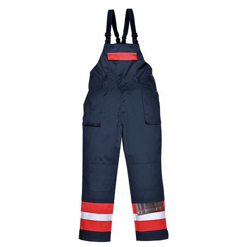 Nohavice FR 57 s náprsenkou modro-červené nehorľavé antistatické S