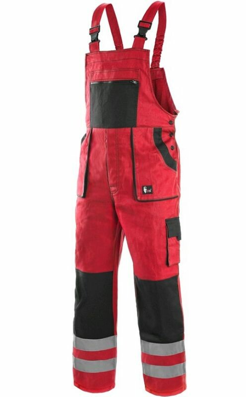 Nohavice LUXY BRIGHT s náprsenkou červeno-čierne č.46