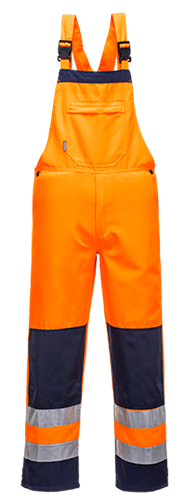 Nohavice TX72 GIRONA Hi-Vis s náprsenkou reflexná oranžovo-modré L  