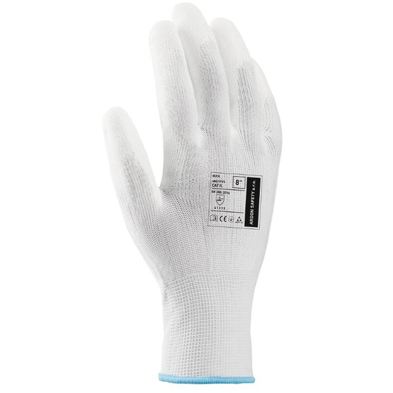 Pracovné rukavice BUCK biele máčané v polyuretáne (s blistrom)