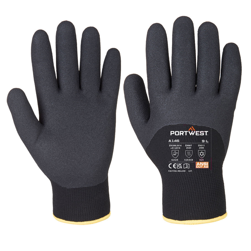 Rukavice A146 ARCTIC WINTER m&aacute;čan&eacute; v nitrile čierna č.12/XXXL