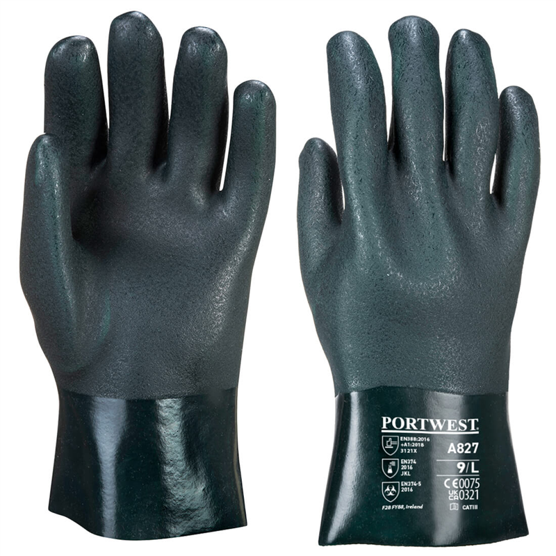 Rukavice A827 chemické PVC zelená č.10/XL