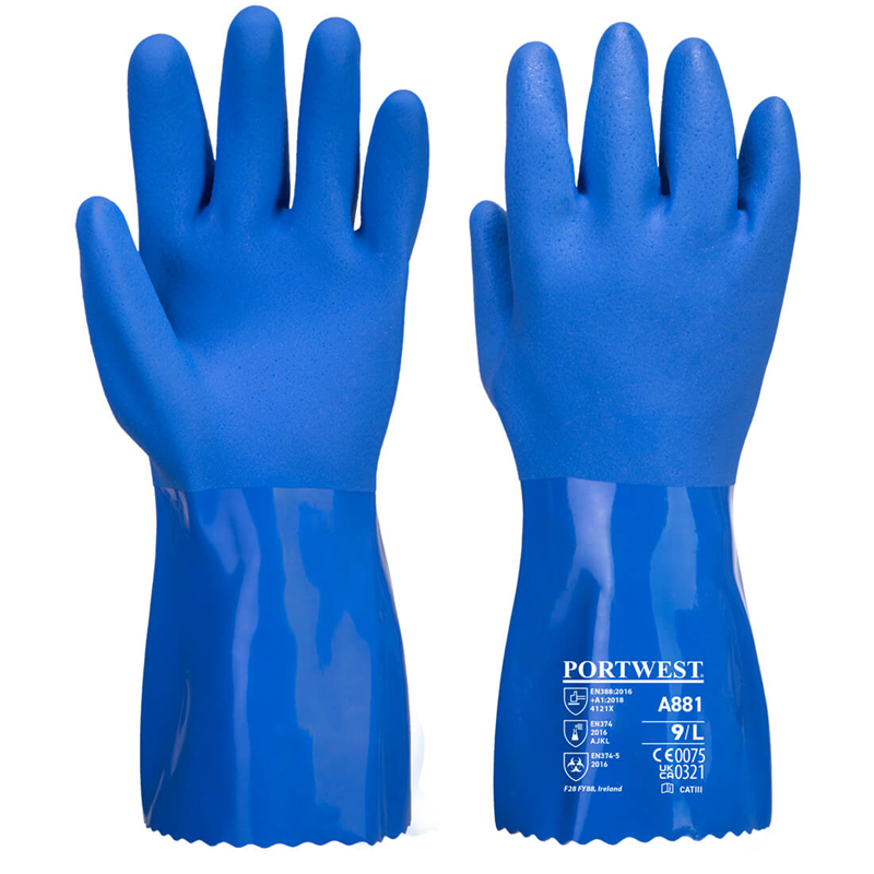 Rukavice A881 chemick&eacute; PVC modr&aacute; č.11/XXL