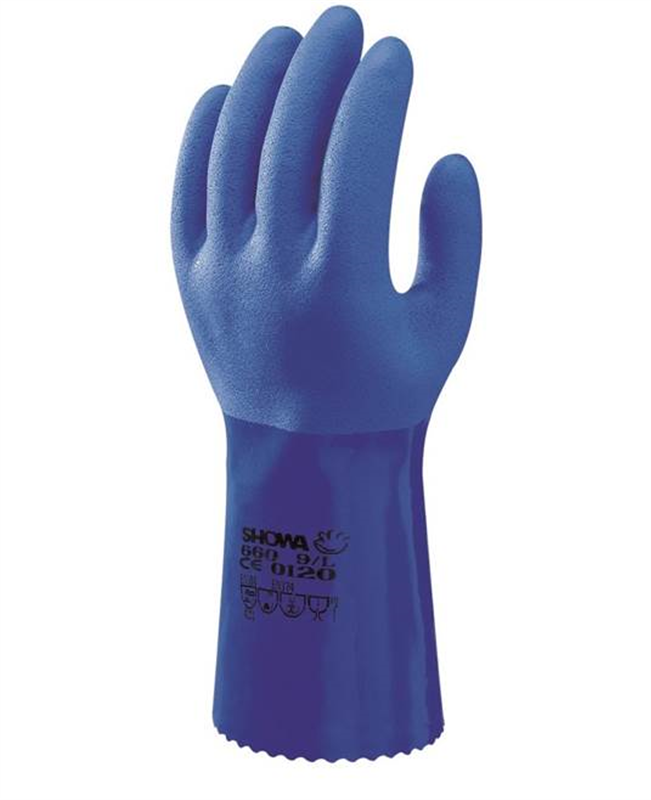 Rukavice SHOWA 660 m&aacute;čan&eacute; v PVC modr&eacute; XL (č.10)