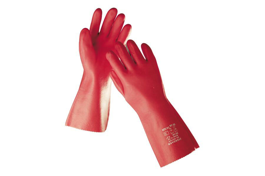 Rukavice STANDARD PVC 35cm m&aacute;čan&eacute; červen&aacute; č.11,5