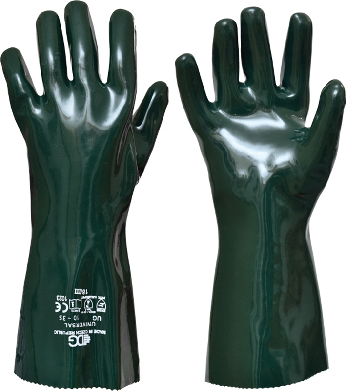 Rukavice UNIVERSAL DBL DIPP 35cm chemické máčané v PVC zelené č.9