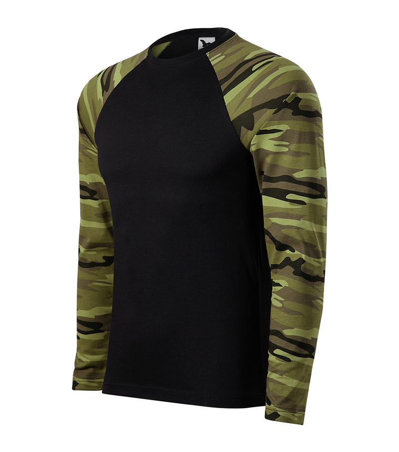 Tričko CAMOUFLAGE 160g dlhý rukáv unisex camouflage zelená M