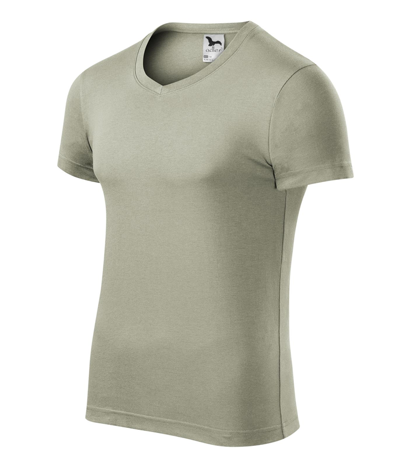 Tričko SLIM FIT V-NECK 180g pánske svetlá khaki M Tričko SLIM FIT V-NECK 180g pánske svetlá khaki M
